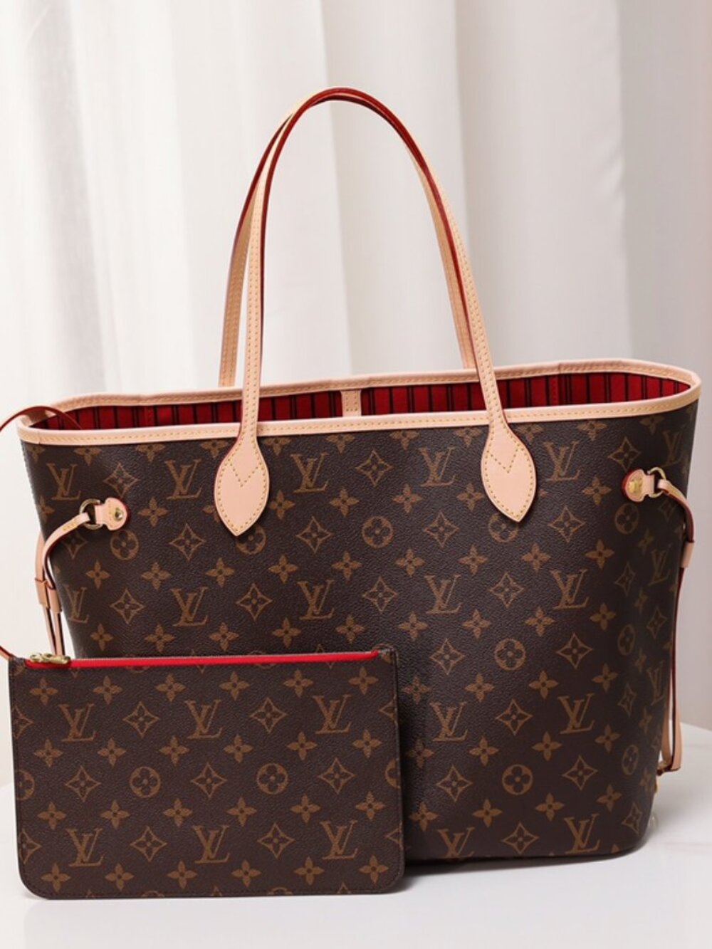 🍀Louis Vuitton NEVERFULL MM Monogram Cherry with Pouch